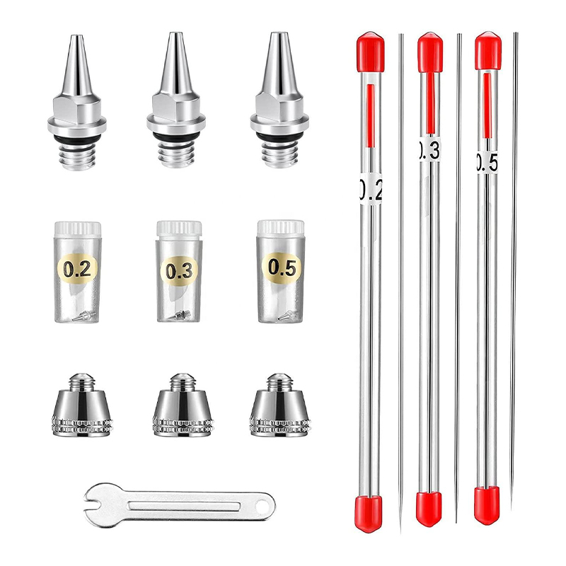 X-pieces airbrush replacement partibus ornamentum cum 0.2mm, 0.3mm et 0.5mm airbrush nozzles, acus, COLLUM CAPS, et Mini clavis spray Gun Accessories